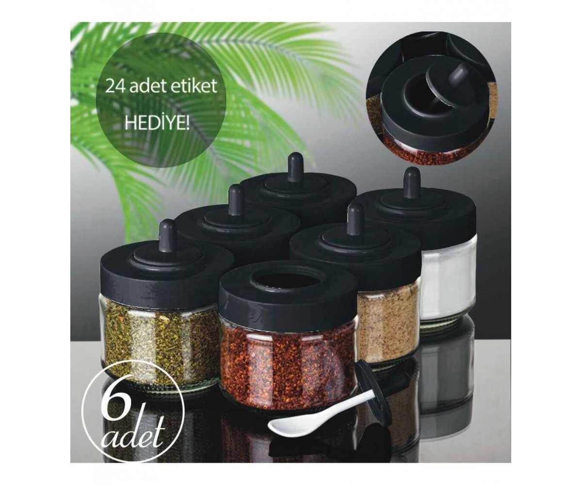 Porsima 300 Cc 6 Pieces Labeled Chubby Spice Bowl with Spoon Black Porsima 300 Cc 6 Pieces Labeled Chubby Spice Bowl with Spoon Black