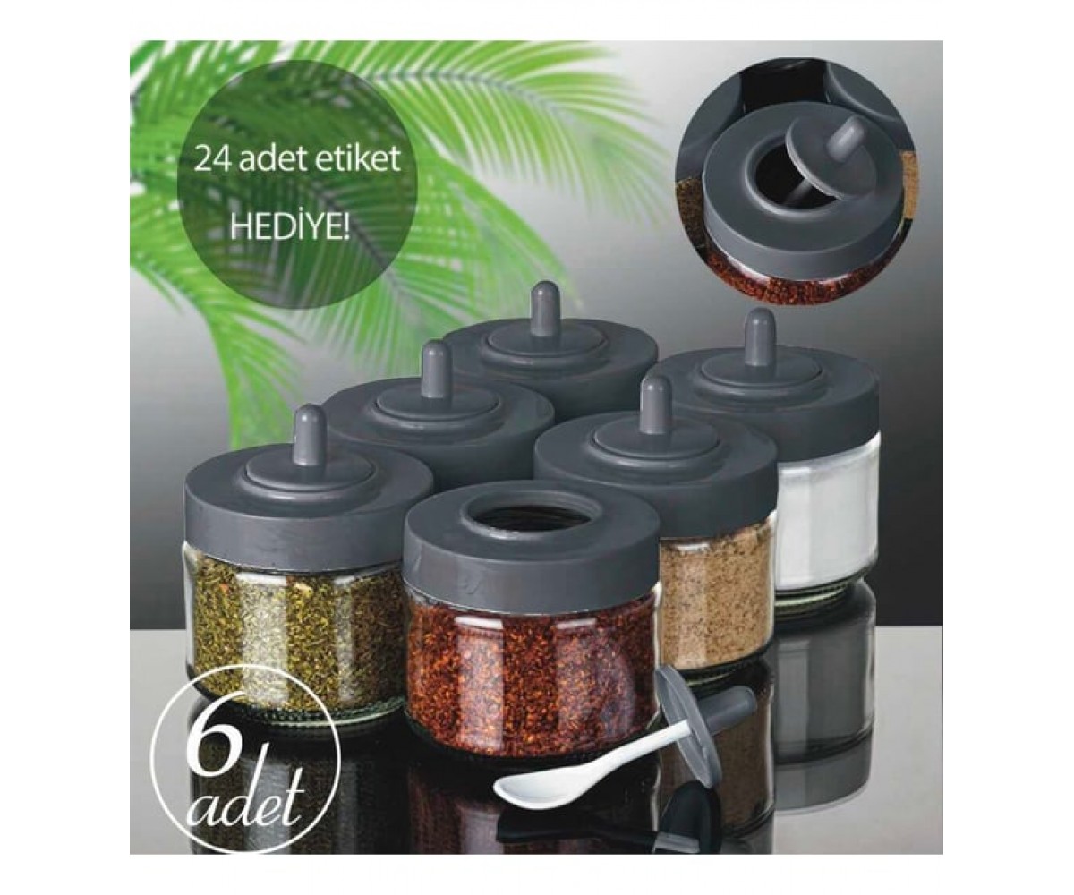 Porsima 300 Cc 6 Pieces Labeled Chubby Spice Bowl with Spoon Anthracite Porsima 300 Cc 6 Pieces Labeled Chubby Spice Bowl with Spoon Anthracite