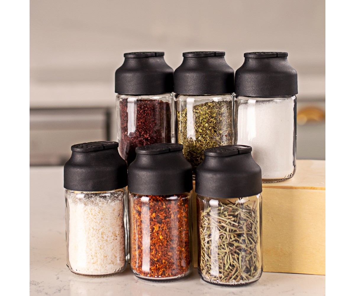 Porsima Double Covered Mini Glass Spice Shakers Set of 6 - Glass Salt & Pepper Shakers - Mini Spice Shakers Set