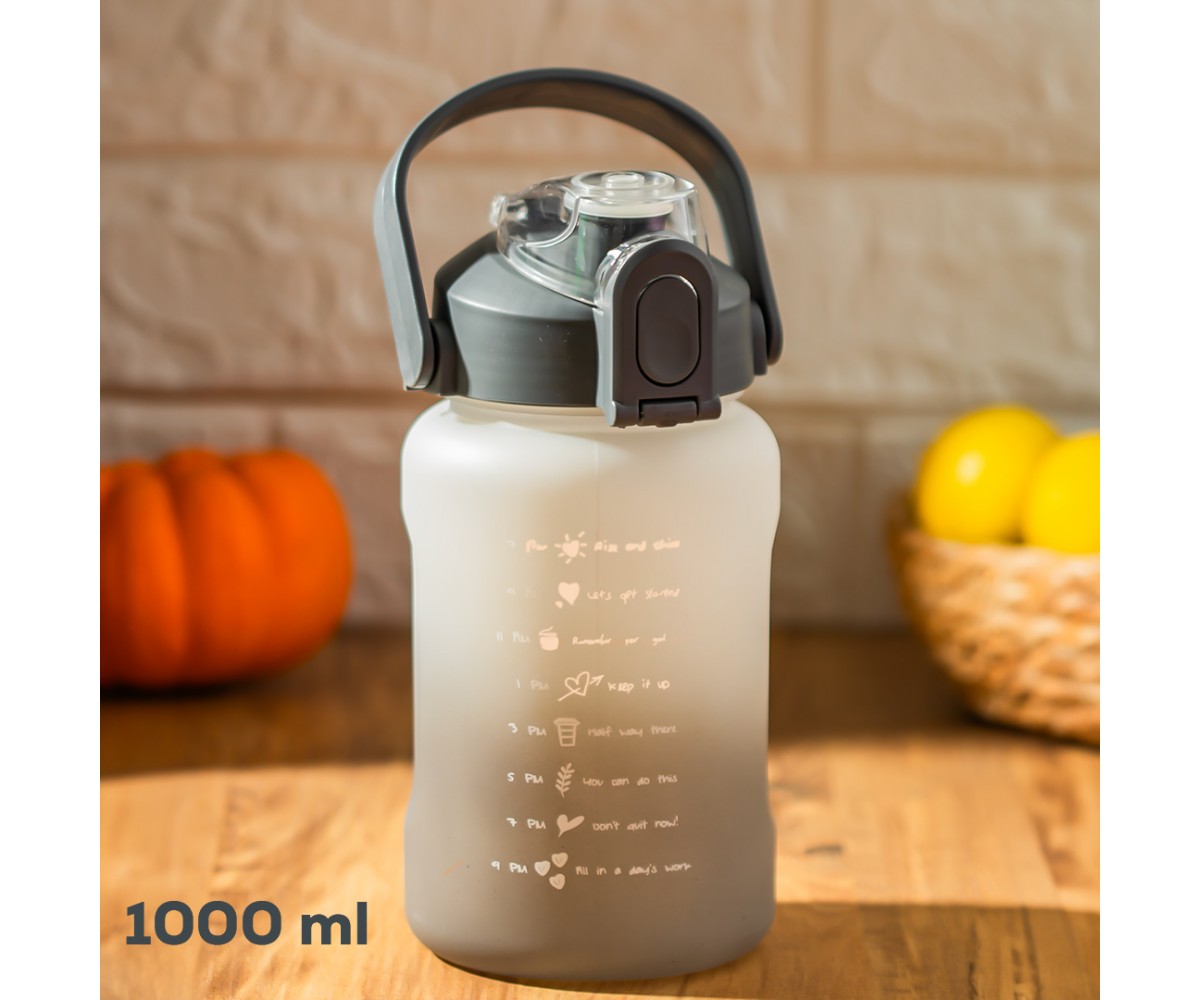 Porsima 700.114 Water Bottle - Motivational Water Bottle - Plastic Colored Sports Water Bottle - Gray White 1000 ml