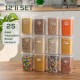 Porsima 431-12 12-Piece Labeled Square Storage Container Flour Food Provisions Pulses Storage Container - 1.30 lt Transparent