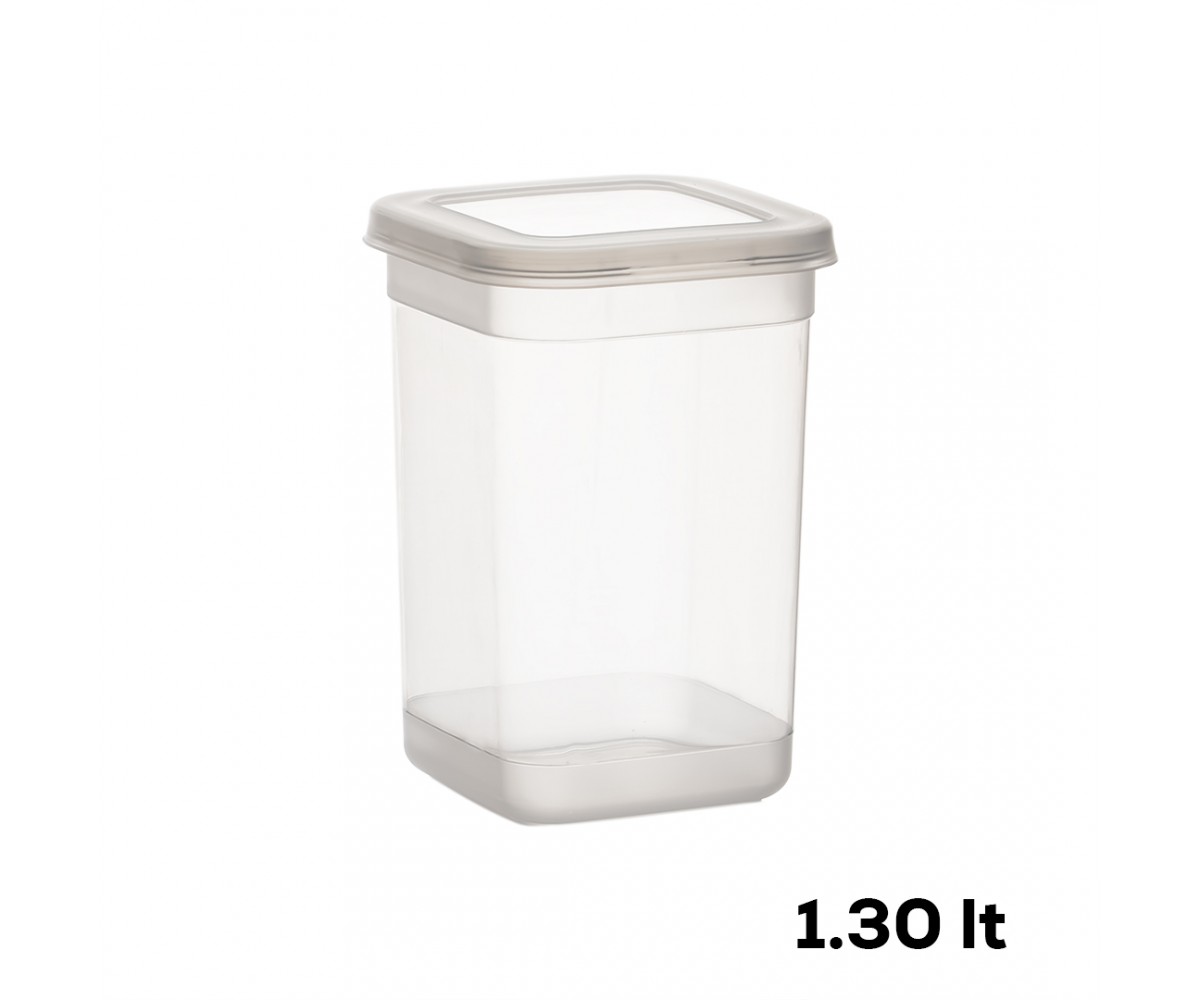 Porsima 431-12 12-Piece Labeled Square Storage Container Flour Food Provisions Pulses Storage Container - 1.30 lt Transparent
