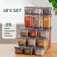 Porsima 433-GR-6 18 Liter Square Labeled Food Provisions Spice Storage Container Set 6x(0.60+1.30+1.90) Lt Gray