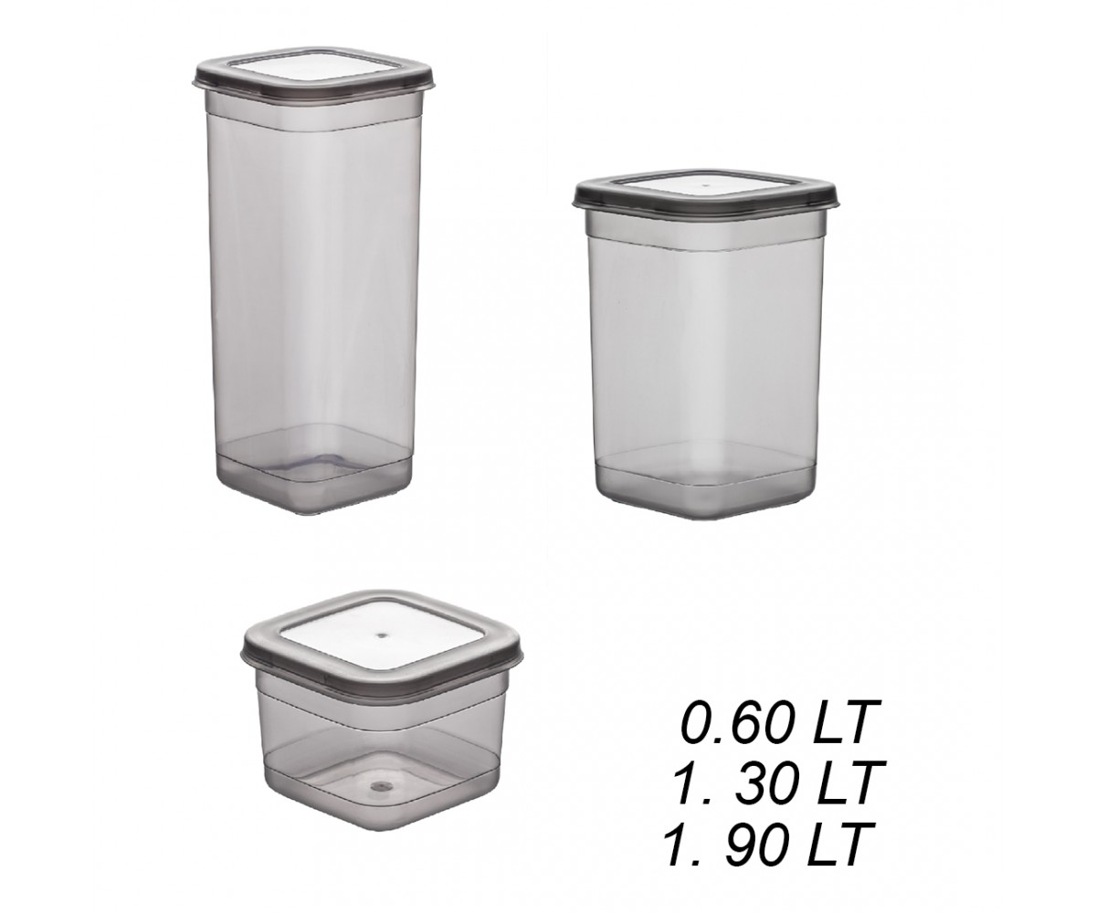 Porsima 433-GR-6 18 Liter Square Labeled Food Provisions Spice Storage Container Set 6x(0.60+1.30+1.90) Lt Gray