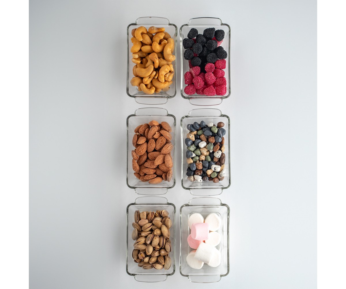Porsima RCT-5000 6 Piece Glass Bowl Rectangular Set 150 mL - Sauce Bowl, Breakfast, Ice Cream, Snack Glass Bowl
