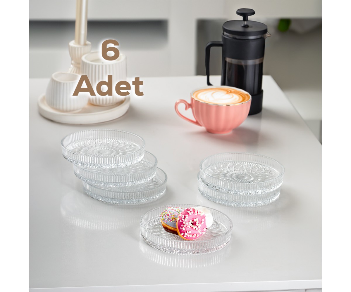 Porsima Alya Patterned Upright Plate - 6 Piece Glass Presentation Cake Cookie Cake Catering Serving Plate - 12 cm
