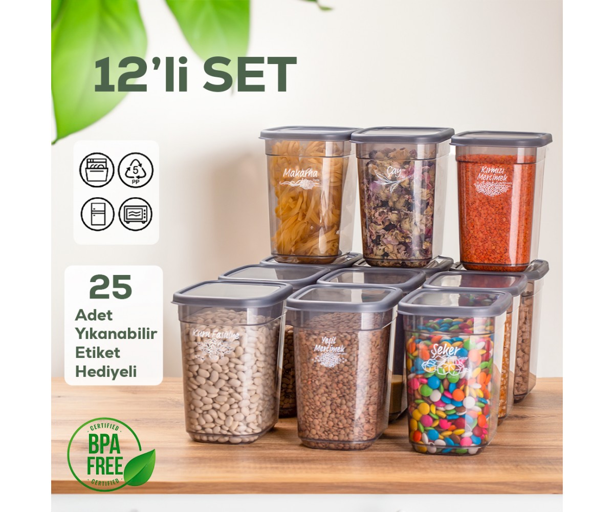 Porsima 1023 12 Li Rectangular Multi-Purpose Food Storage Container Set with Label and Lid - 2.1 Lt