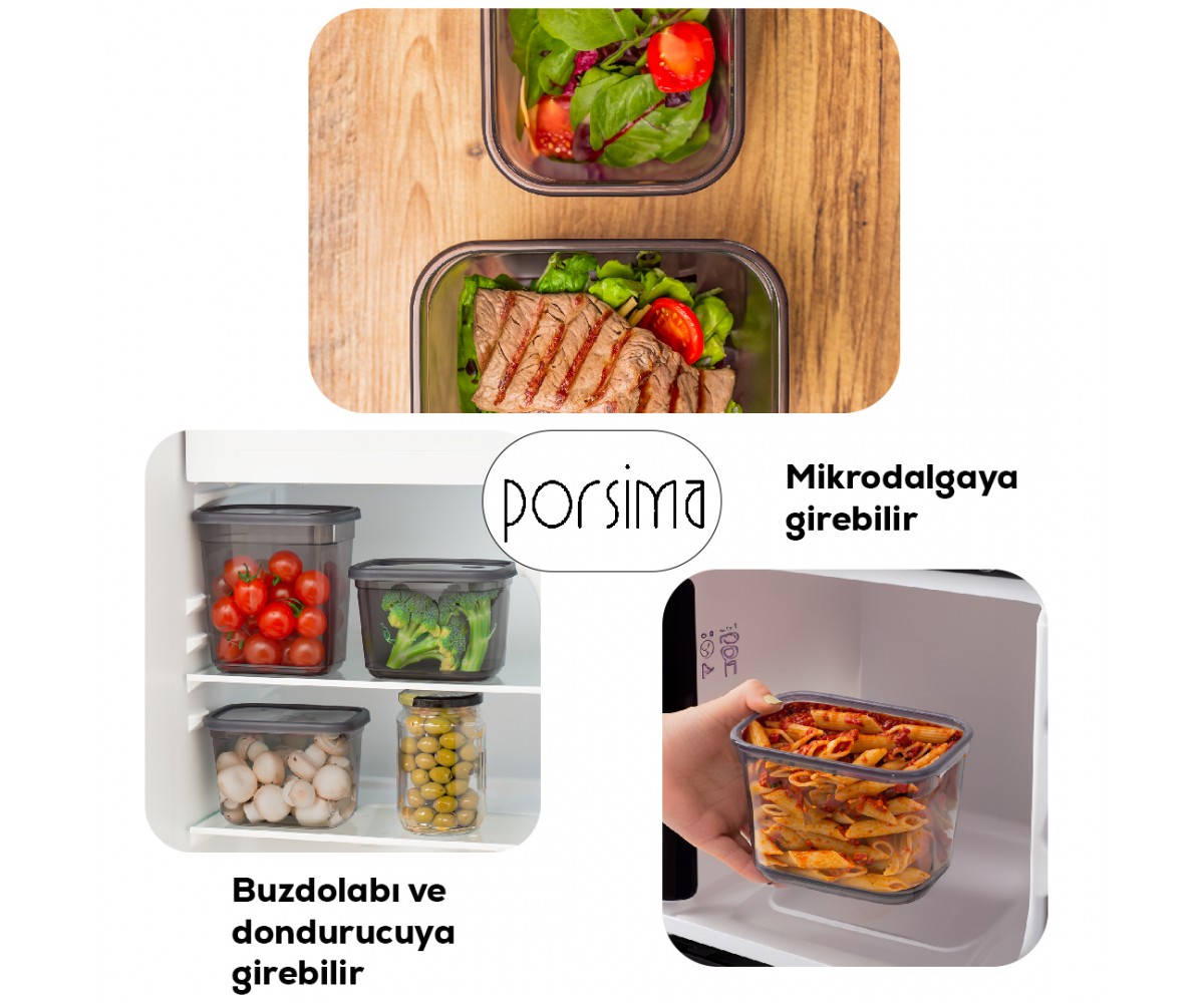 Porsima 1023 12 Li Rectangular Multi-Purpose Food Storage Container Set with Label and Lid - 2.1 Lt