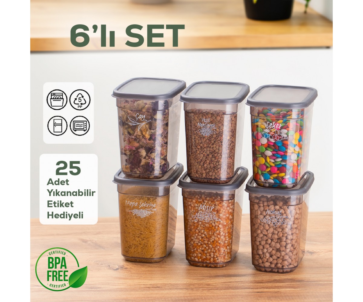 Porsima 1027 6-Piece Rectangular Multi-Purpose Food Storage Container Set with Label and Lid - 2.1 Lt