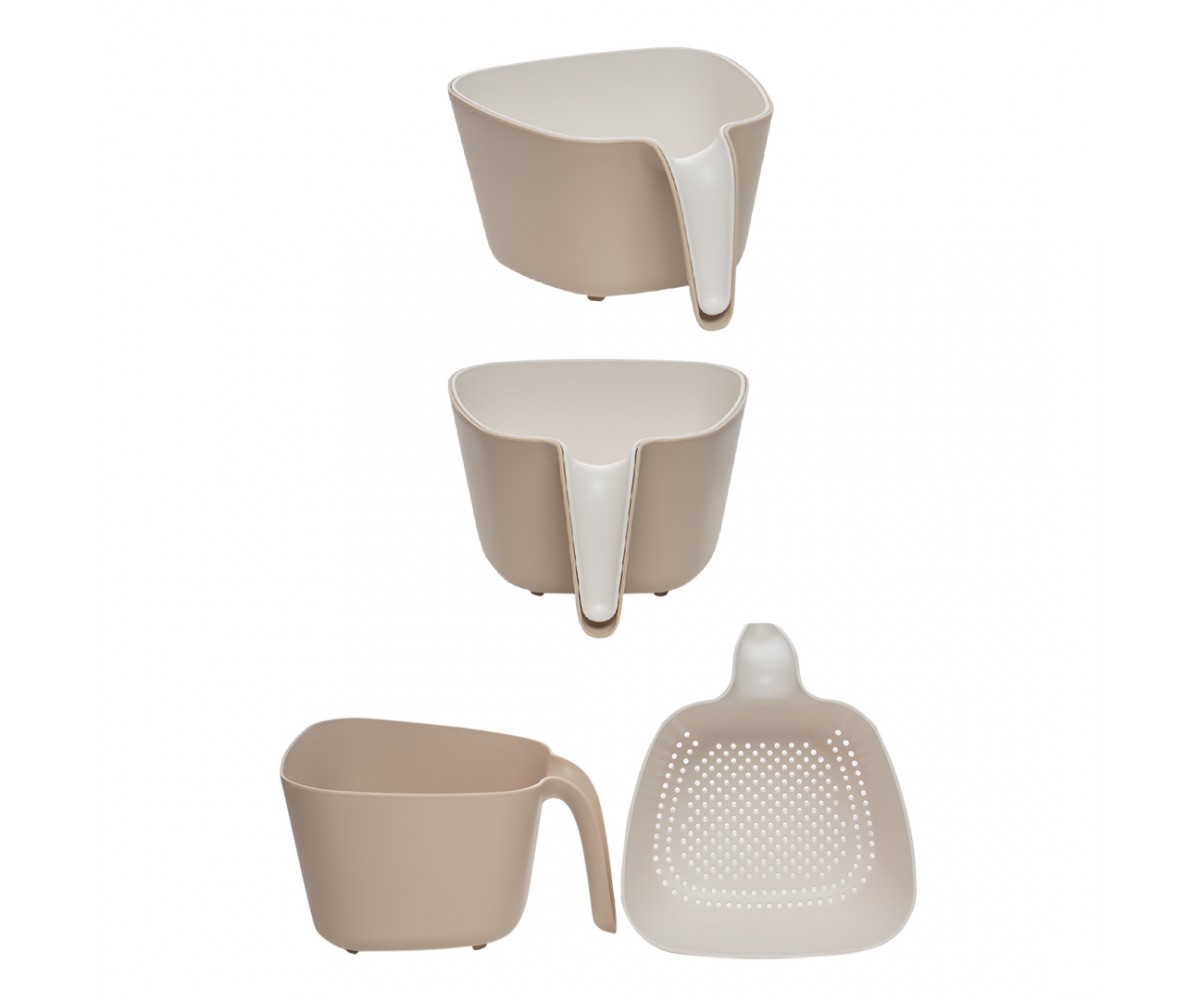 Porsima G-576 2 Piece Plastic Strainer Multi-Purpose Pasta Fruit Vegetable Rice Washing Strainer Beige White