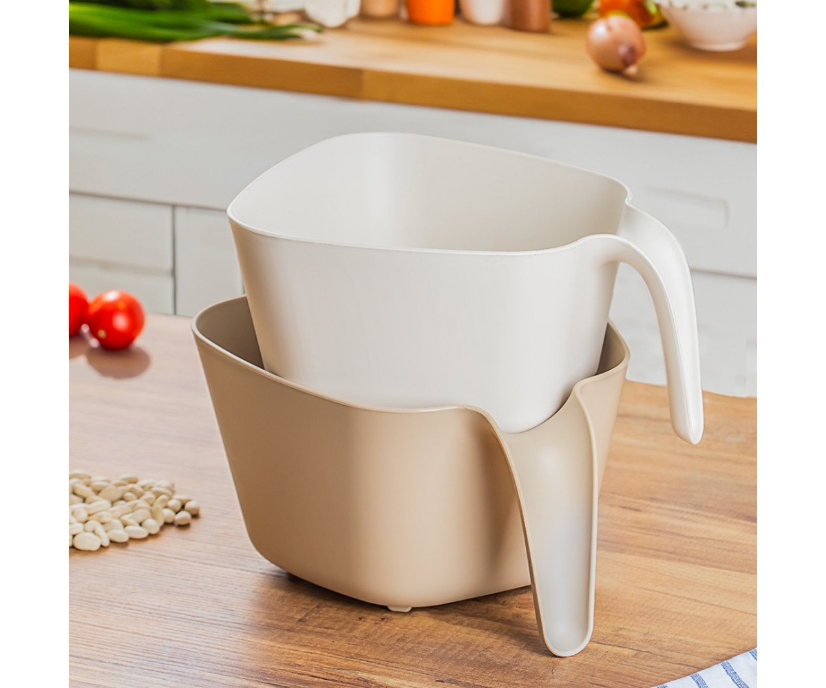 Porsima G-576 2 Piece Plastic Strainer Multi-Purpose Pasta Fruit Vegetable Rice Washing Strainer Beige White