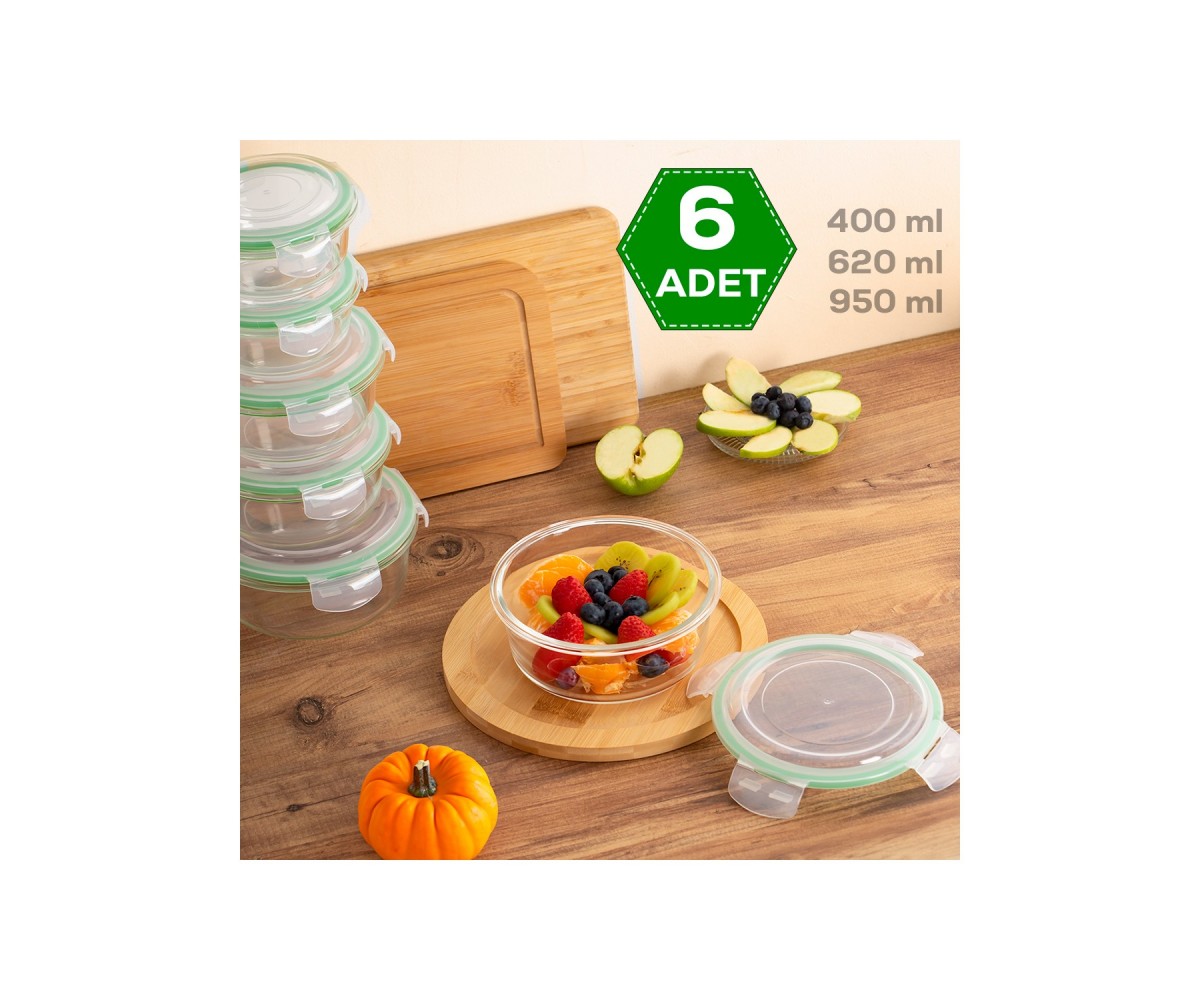 Porsima Multi-Purpose Glass 6-Piece Food Storage Container Set with Lockable Leakproof Lid Porsima Multi-Purpose Glass 6-Piece Food Storage Container Set with Lockable Leakproof Lid