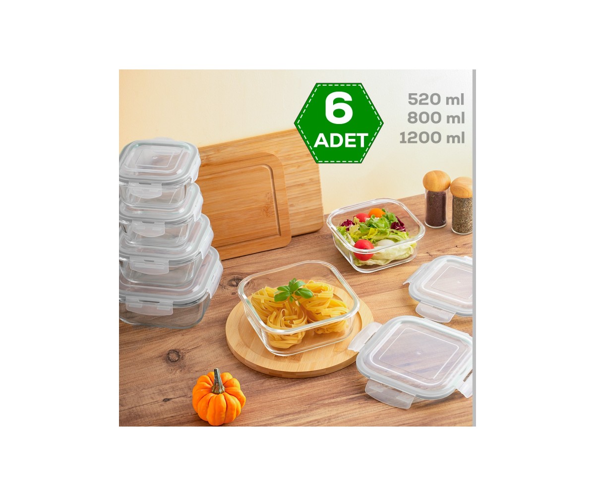 Porsima Porcelain Multi-Purpose Glass 6-Piece Food Storage Container Set with Lockable Leakproof Lid Porsima Porcelain Multi-Purpose Glass 6-Piece Food Storage Container Set with Lockable Leakproof Lid