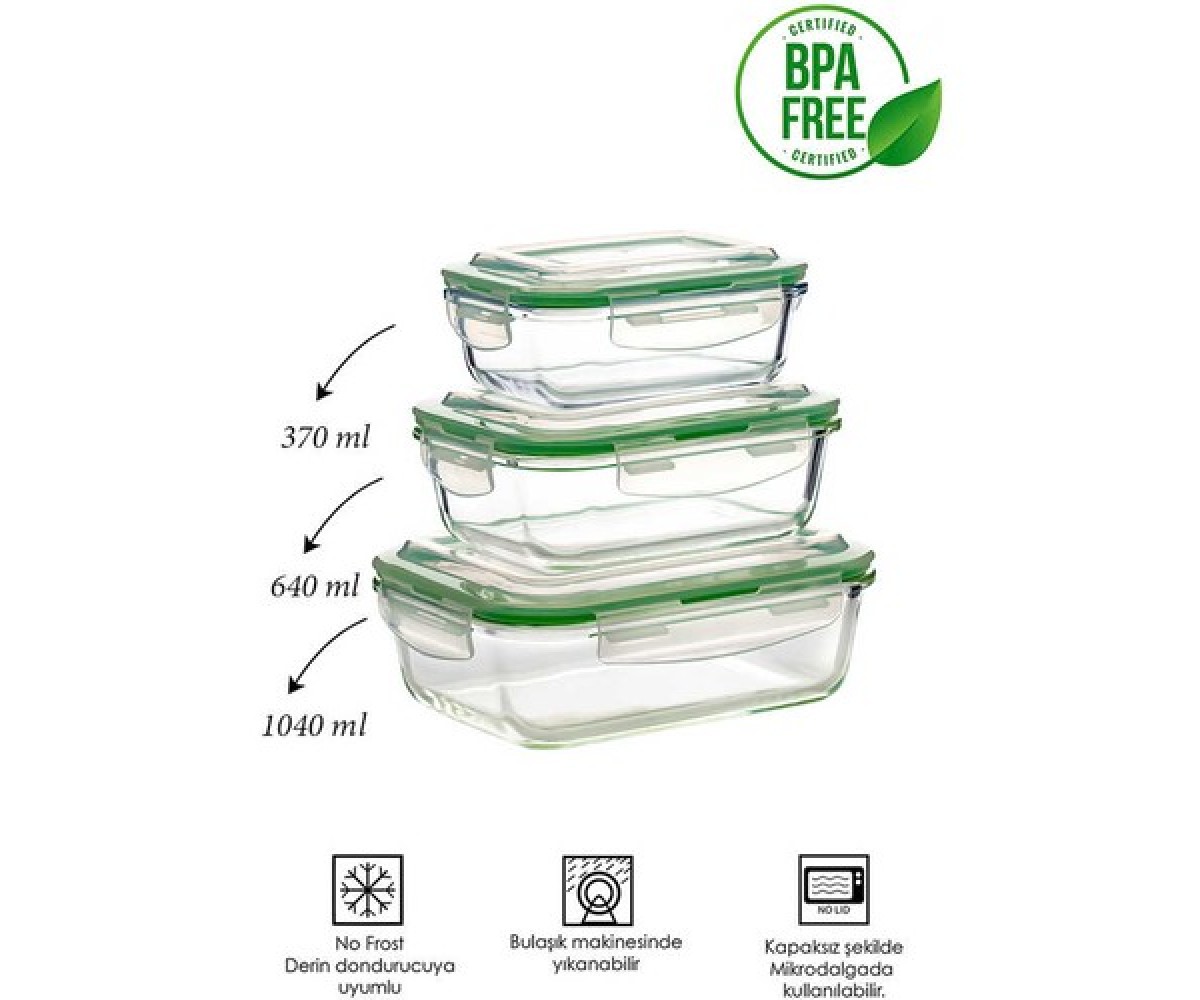 Porsima Set of 6 Glass Food Storage Containers with Leakproof Lockable Lids Green