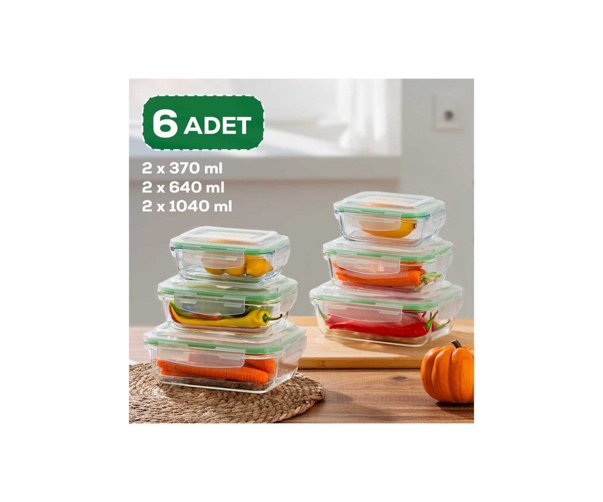 Porsima Set of 6 Glass Food Storage Containers with Leakproof Lockable Lids Green