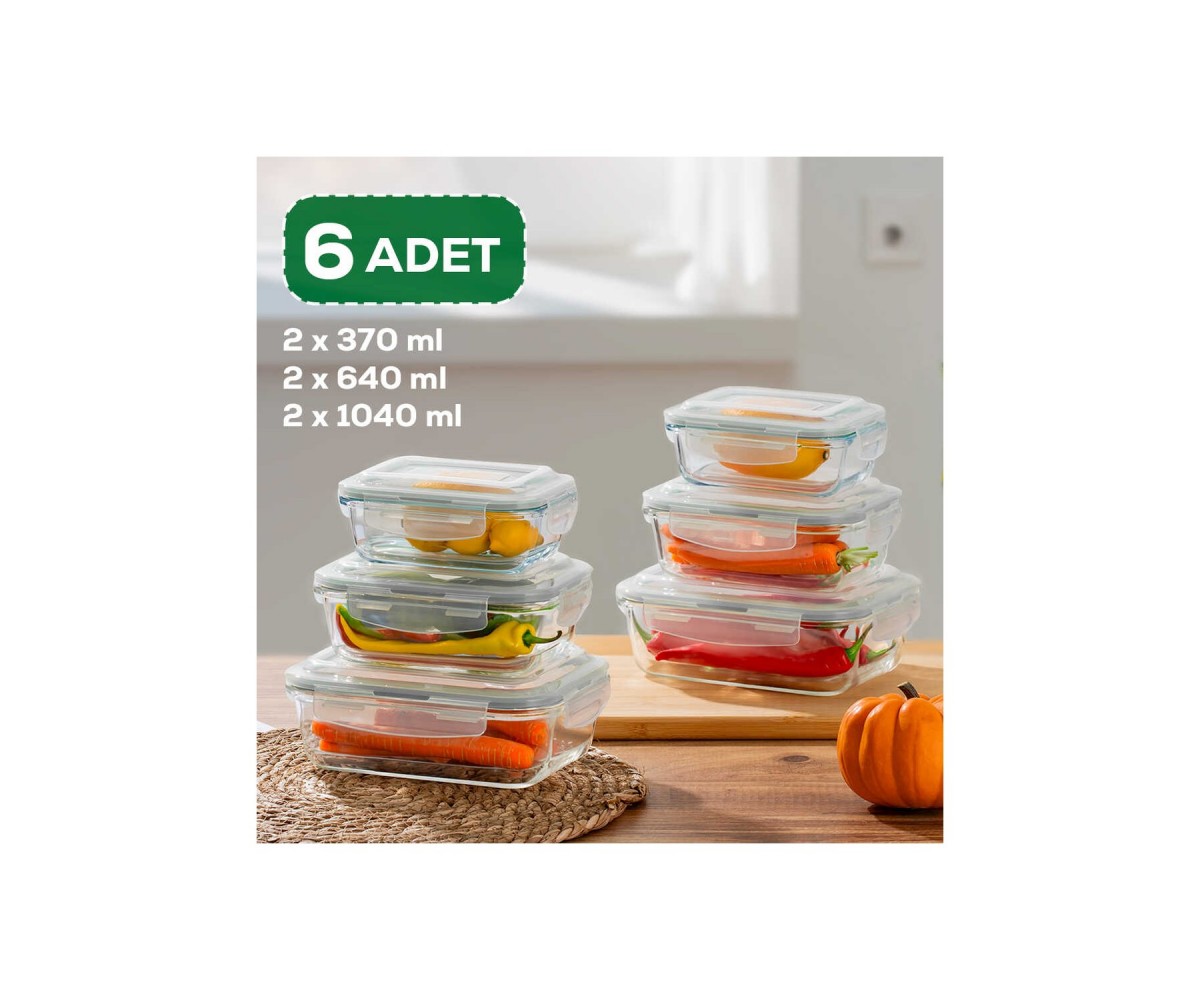 Porsima Set of 6 Glass Multi-Purpose Food Storage Containers with Leak-Proof Lockable Lid - Gray