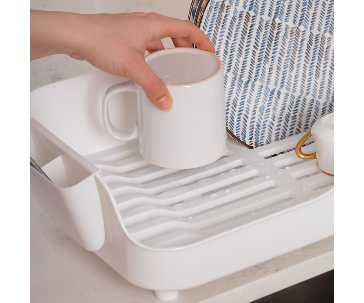 Porsima AKL-060 White Luxury Plate Rack Dish Rack-Dish Basket with Directional Water Flow Channel-With Cutlery