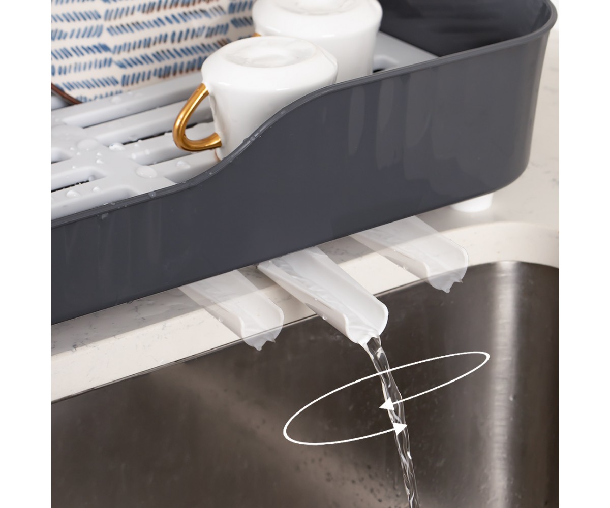 Porsima AKL-060 Gray Luxury Plate Rack Dish Rack-Dish Basket with Directional Water Flow Channel-With Cutlery