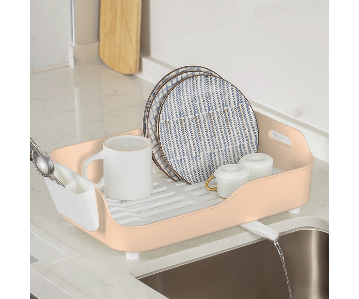 Porsima AKL-060 Beige Luxury Plate Rack Dish Rack-Dish Basket with Directional Water Flow Channel-With Cutlery