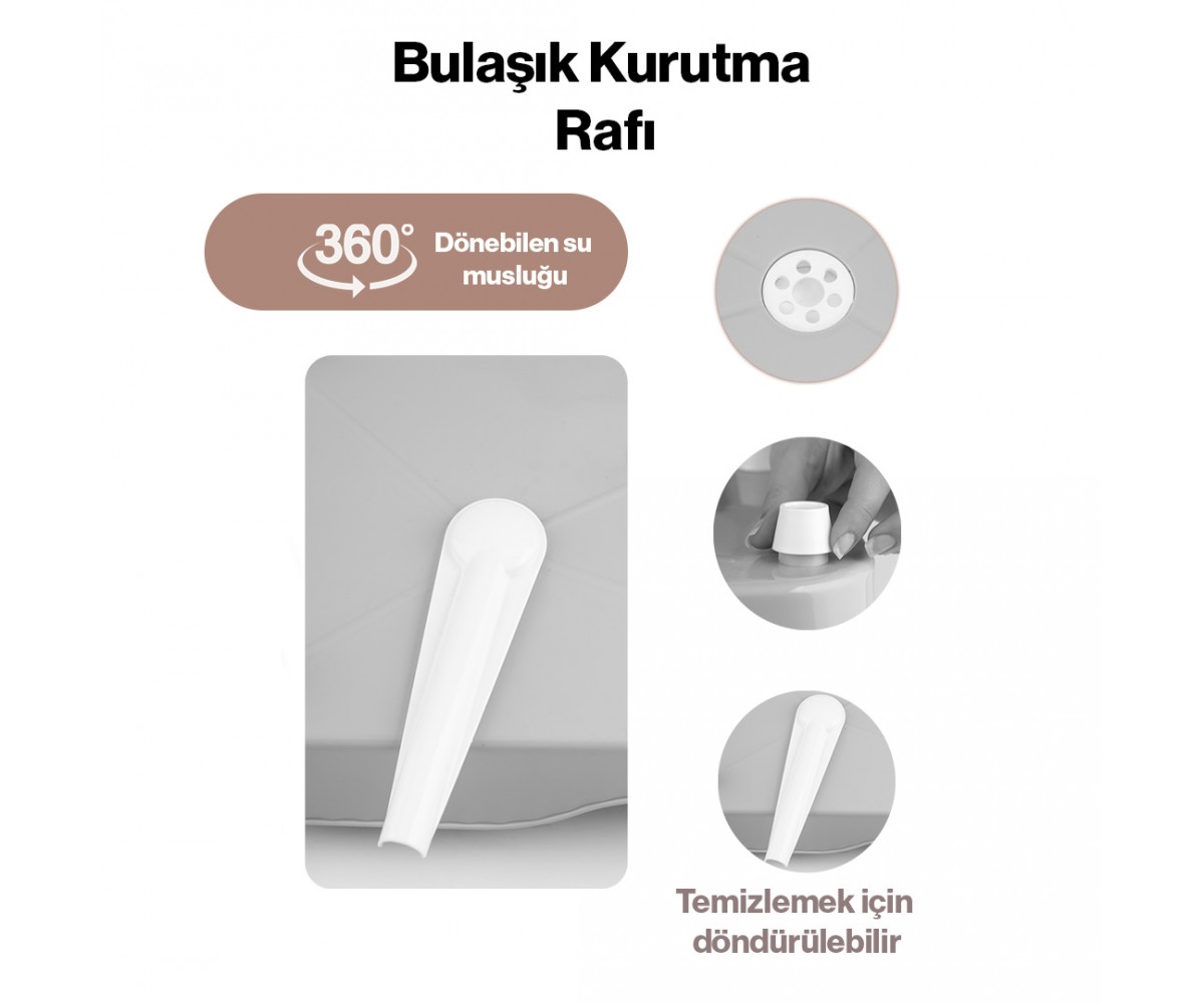 Porsima AKL-060 Beige Luxury Plate Rack Dish Rack-Dish Basket with Directional Water Flow Channel-With Cutlery