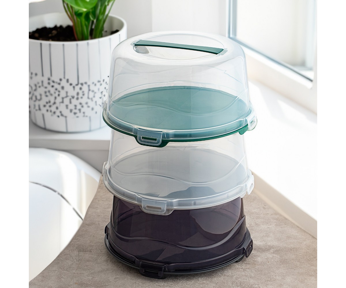 Porsima 1092 Gray Round Cake Pastry Storage Container - Carrying Jar with Locked Lid 25 cm