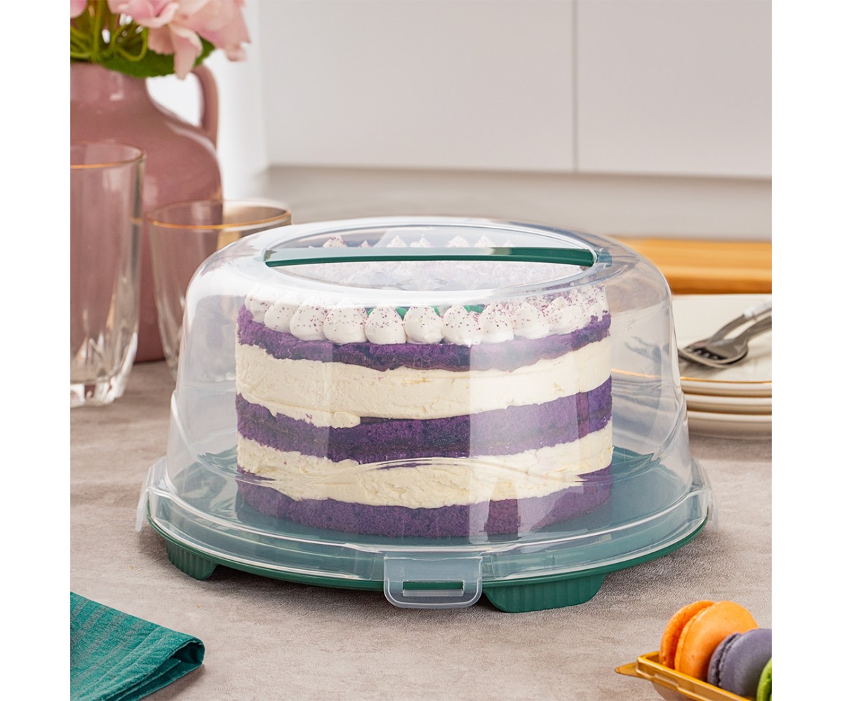 Porsima 1093 Dark Green Round Cake Pastry Storage Container - Carrying Jar with Locked Lid 25 cm Porsima 1093 Dark Green Round Cake Pastry Storage Container - Carrying Jar with Locked Lid 25 cm