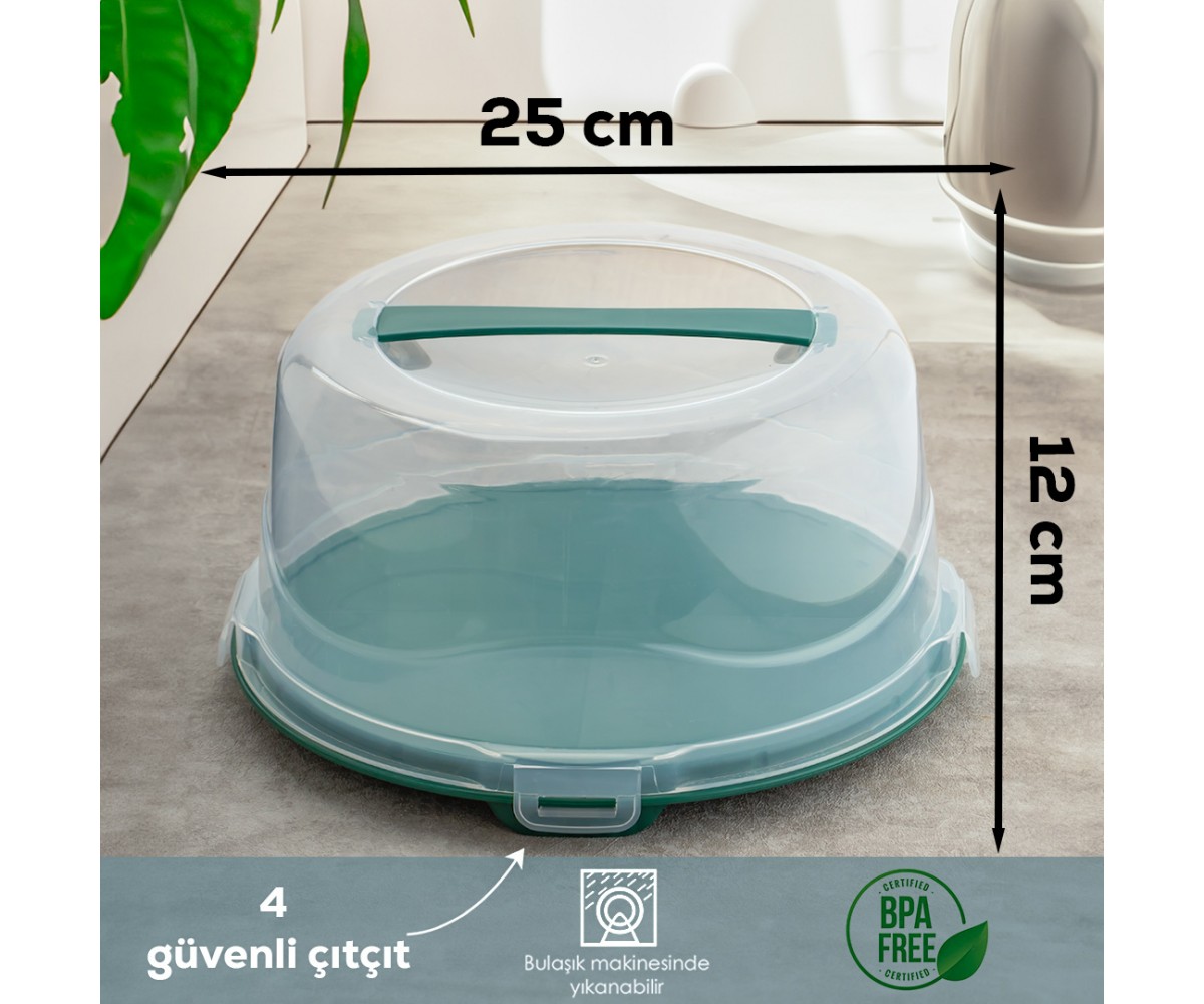 Porsima 1093 Dark Green Round Cake Pastry Storage Container - Carrying Jar with Locked Lid 25 cm Porsima 1093 Dark Green Round Cake Pastry Storage Container - Carrying Jar with Locked Lid 25 cm