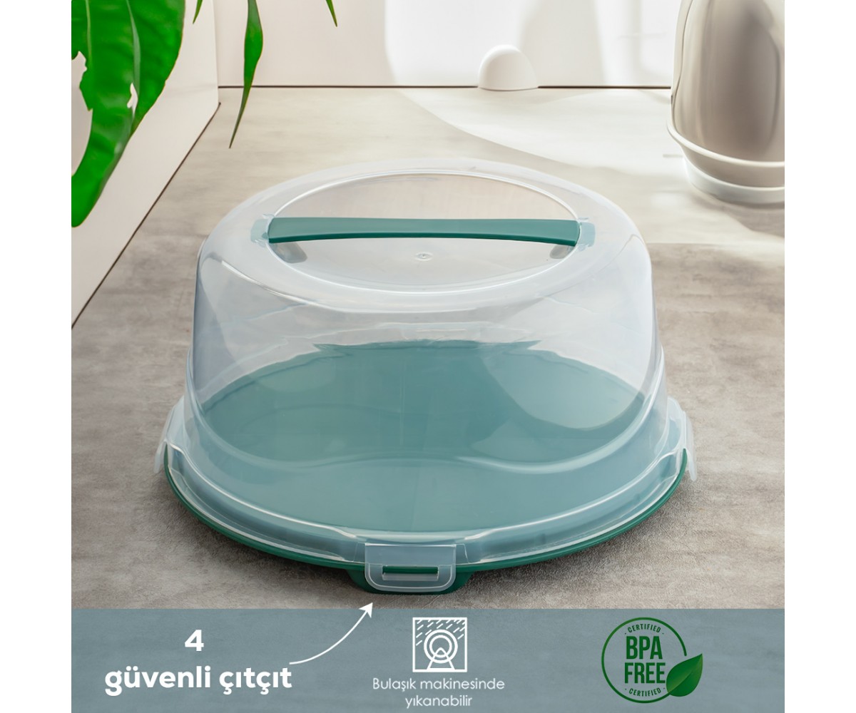 Porsima 1093 Dark Green Round Cake Pastry Storage Container - Carrying Jar with Locked Lid 25 cm Porsima 1093 Dark Green Round Cake Pastry Storage Container - Carrying Jar with Locked Lid 25 cm
