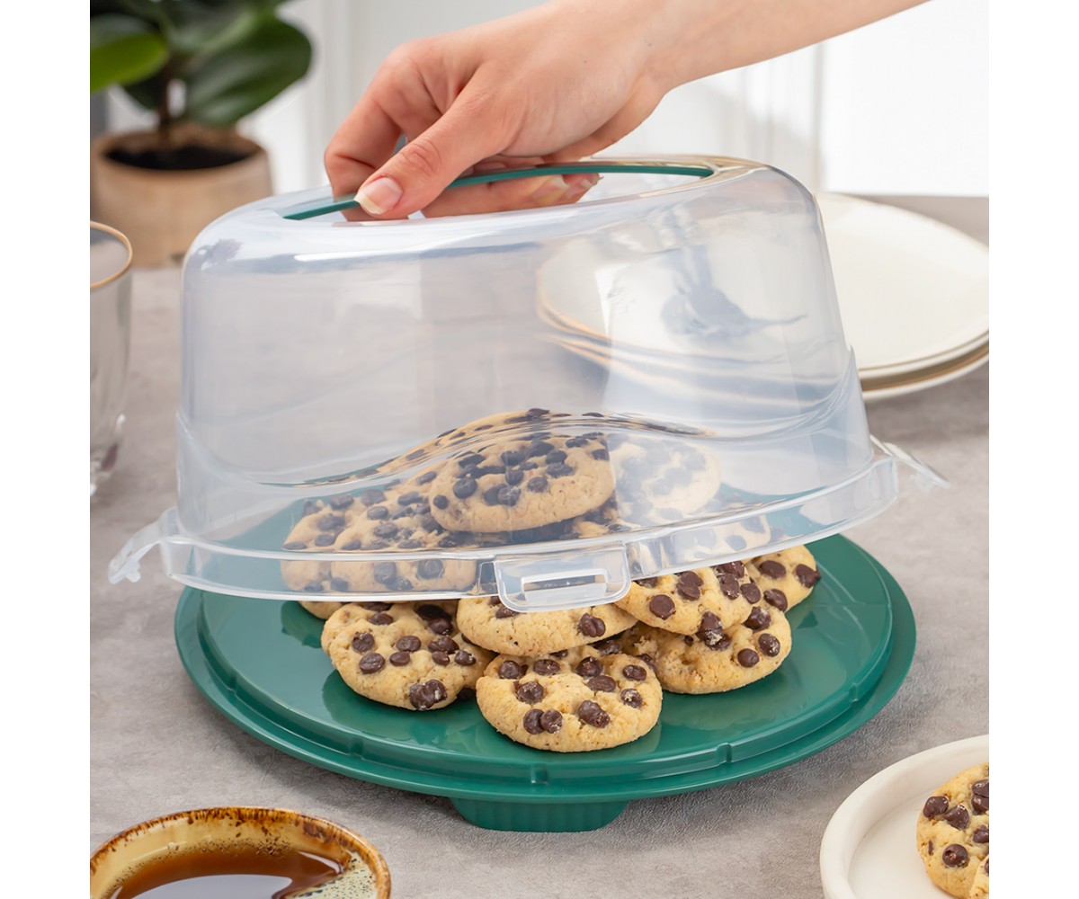 Porsima 1093 Dark Green Round Cake Pastry Storage Container - Carrying Jar with Locked Lid 25 cm Porsima 1093 Dark Green Round Cake Pastry Storage Container - Carrying Jar with Locked Lid 25 cm