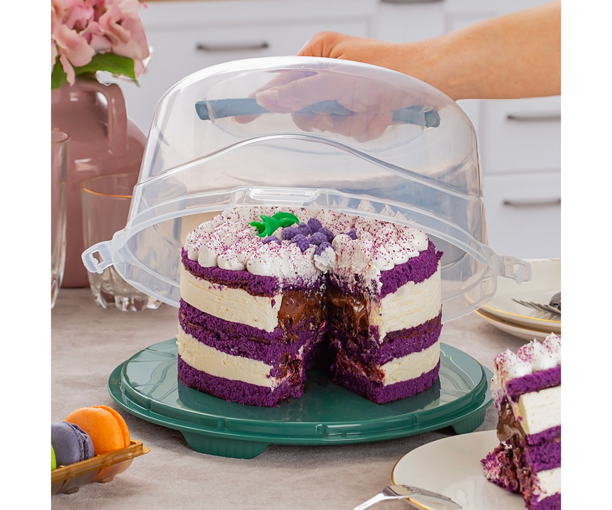 Porsima 1093 Dark Green Round Cake Pastry Storage Container - Carrying Jar with Locked Lid 25 cm Porsima 1093 Dark Green Round Cake Pastry Storage Container - Carrying Jar with Locked Lid 25 cm